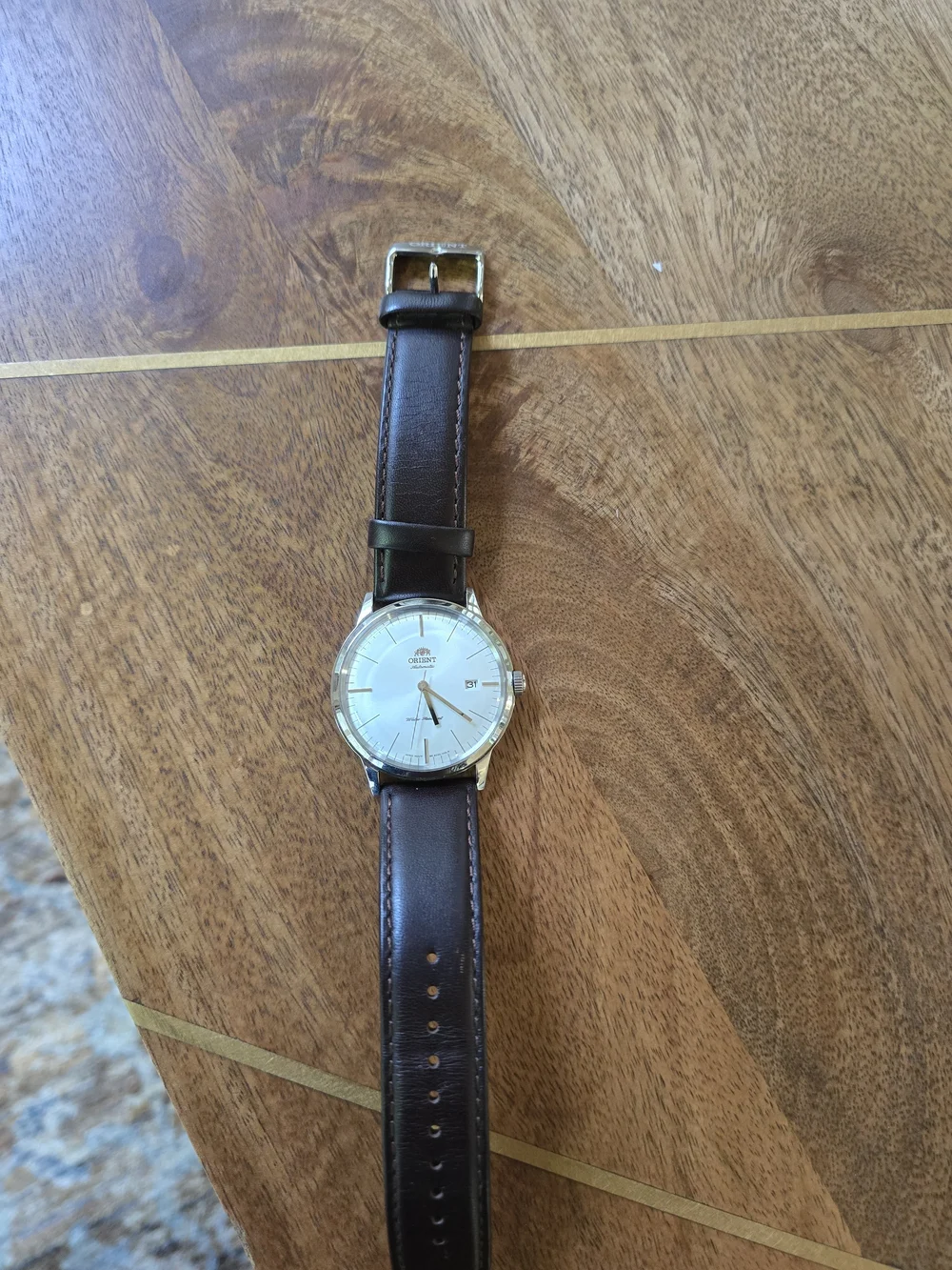 Men's Automatic Watch with Brown Leather Strap and Silver Case Orient Bambino